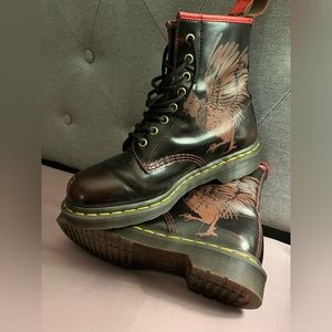 Doc Martens 1460 YEAR OF THE ROOSTER Cherry Red Limited Edition Boots- WORN
